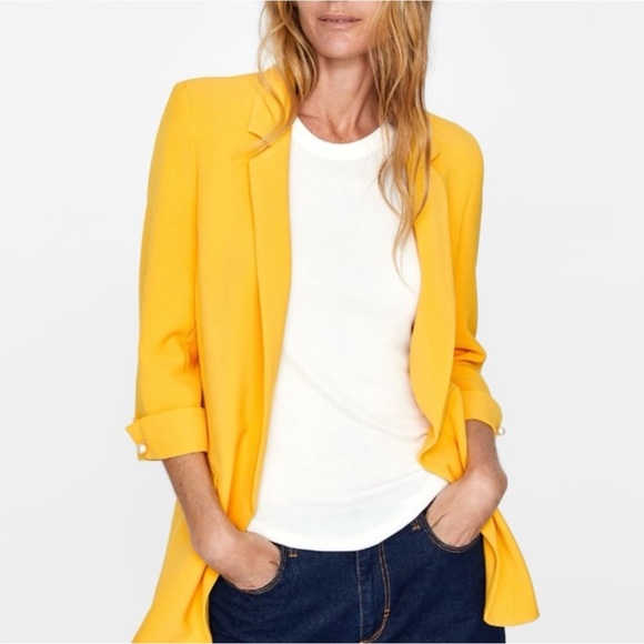 Zara Basic Golden Yellow Long Blazer sz XL - Picture 9 of 11